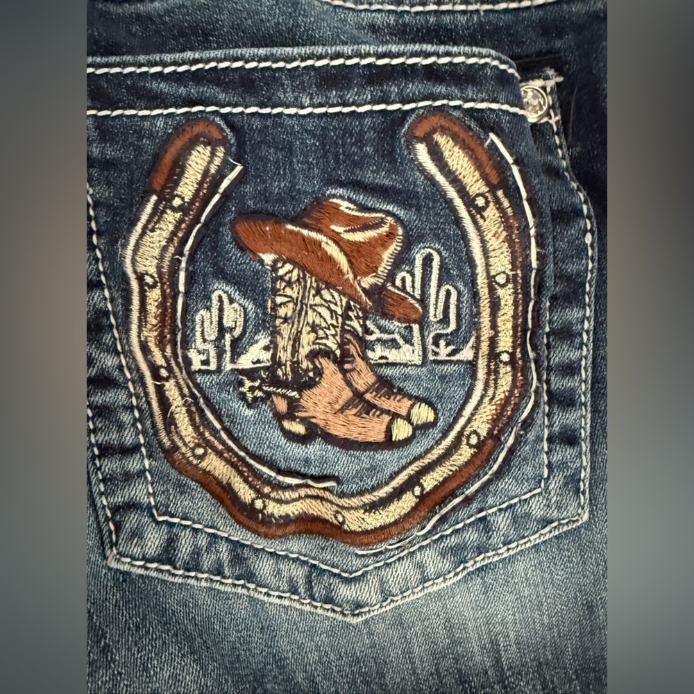 Miss Me Blue Boot Cut Jeans with Western Embroidery